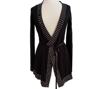 Danier Black Studded Cardigan With Belt Long Sleeve Open Front Womens XS